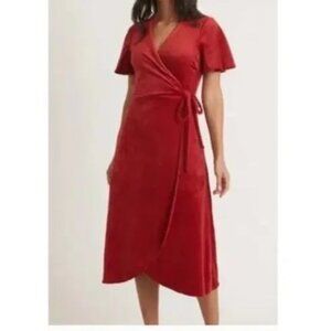 Marine Layer Red Wrap Midi Dress